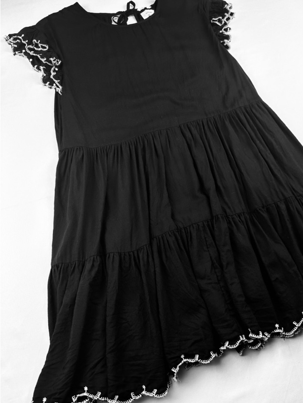 Wilfred Black Tiered Mini Dress with White Contrast Trim